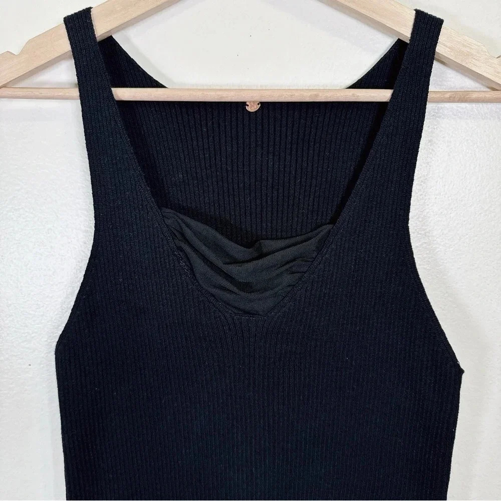 Free People One Ribbed Mesh Ruched Neck Tank Top - Picture 6 of 15